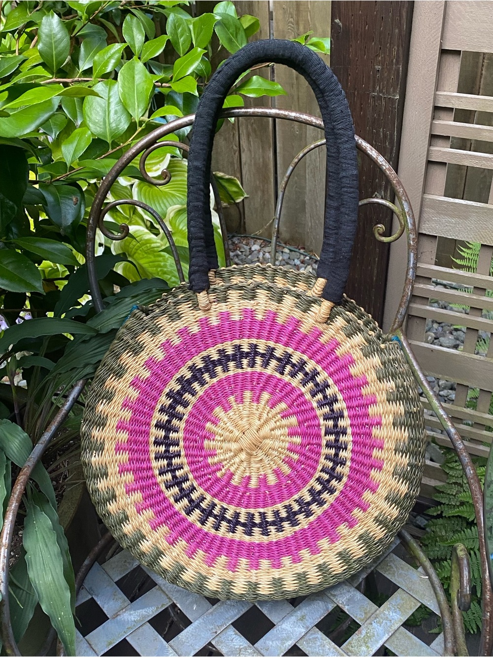 $395 Nena & Co. Ghana Full Moon Bag Handcrafted Artisan Fair Trade Straw Tote - Picture 2 of 16